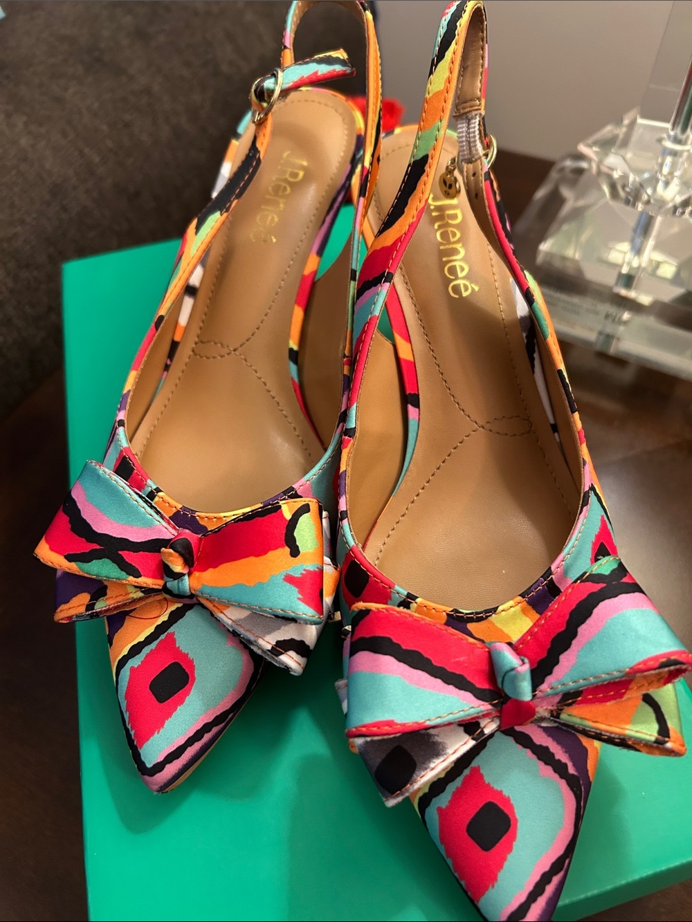 J.Renee Multicolor Pointed Toe Slingback Bow Heels